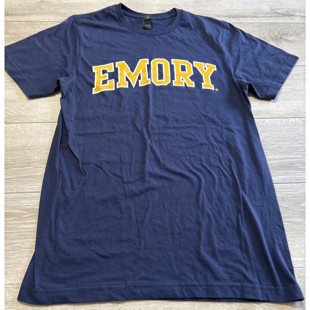 Emory University Blue Yellow T Shirt Men's Size Small Gildan Softstyle College